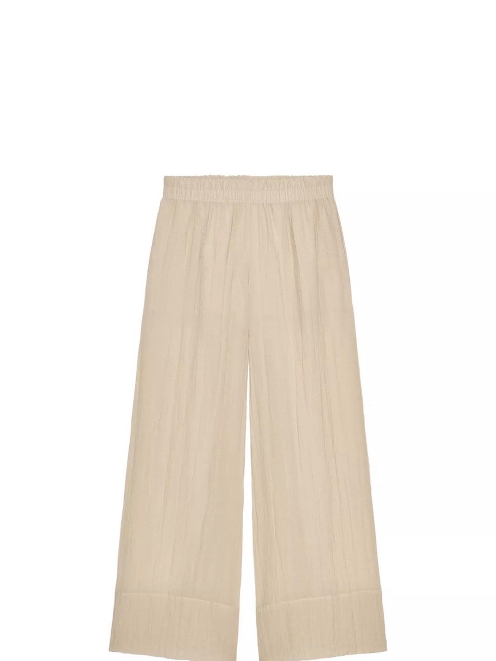Zara light beige semi-sheer wrinkled effect Wide-Leg Pull-On Pants